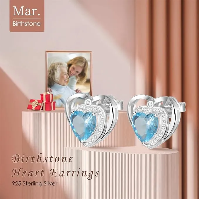 💎 Heart-Shaped Birthstone Earrings – 925 Sterling Silver 💎