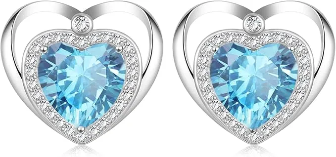 💎 Heart-Shaped Birthstone Earrings – 925 Sterling Silver 💎