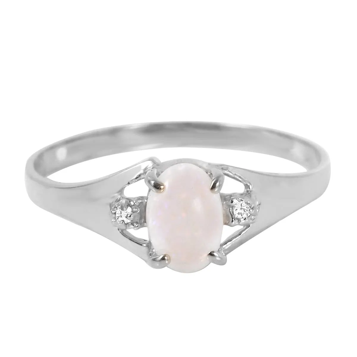 0.46 Carat 14K Solid White Gold Rings Natural Diamond Opal