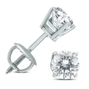 1 Carat Tw Round Diamond Solitaire Stud Earrings In 14K White Gold