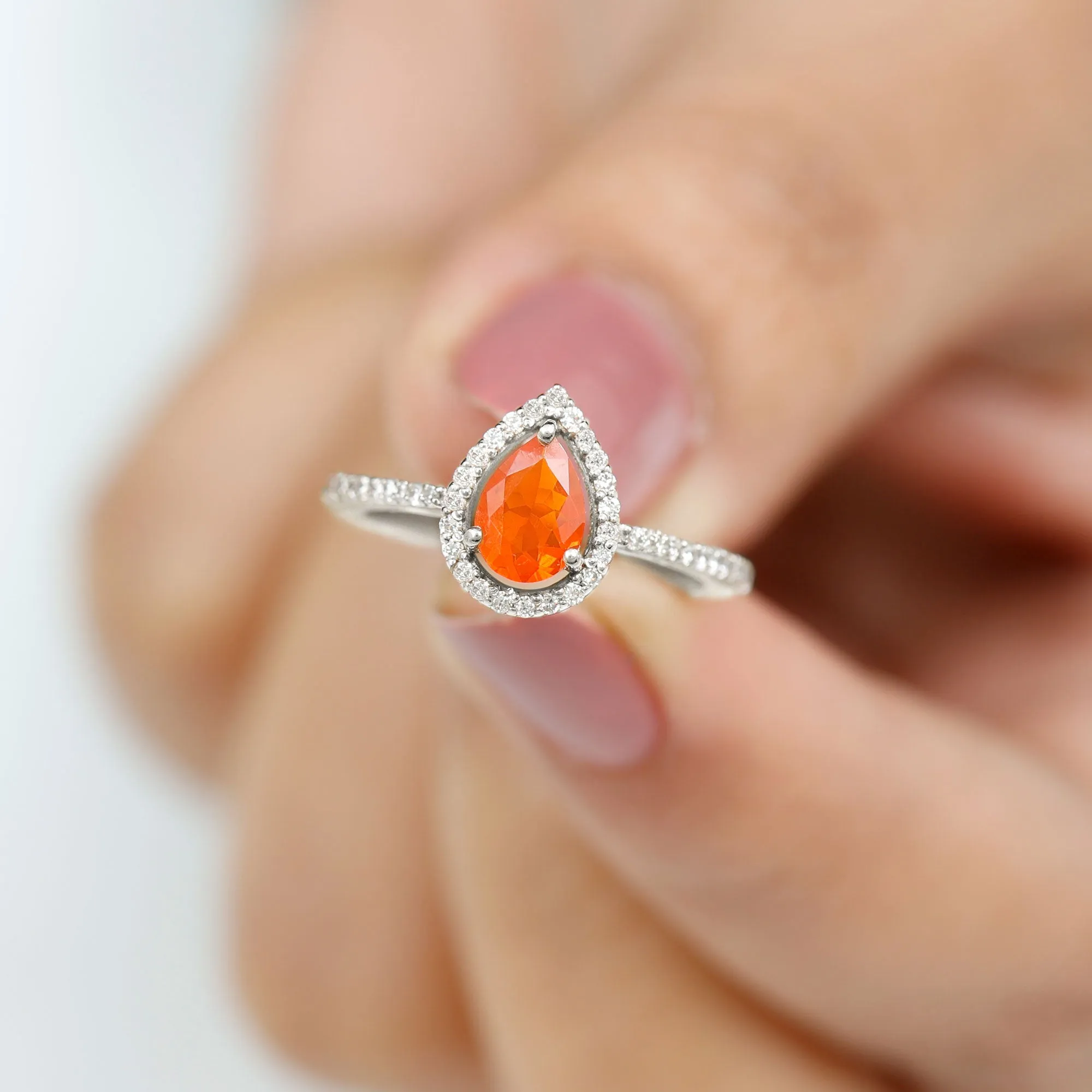 1 CT Minimal Fire Opal Engagement Ring with Diamond Accent