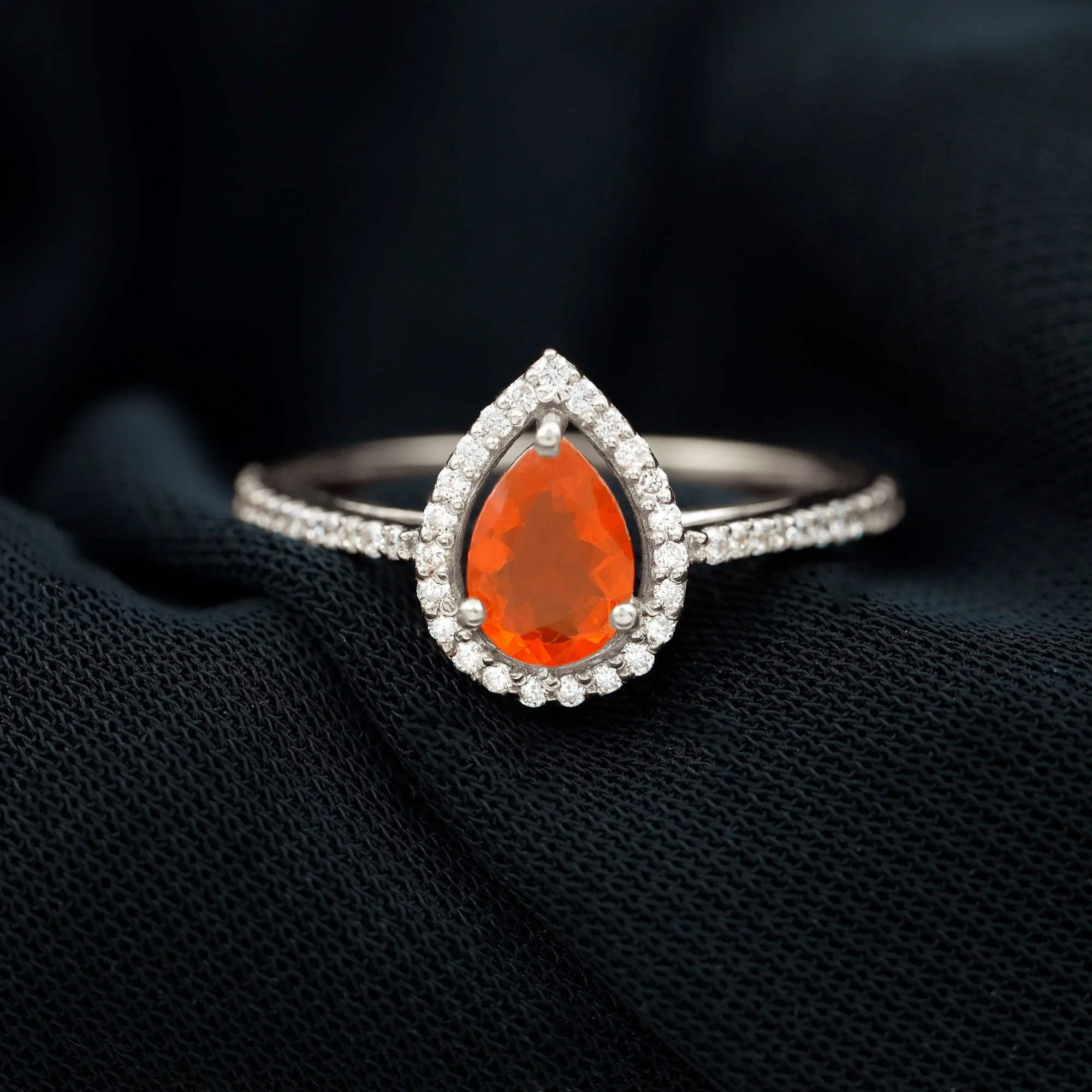 1 CT Minimal Fire Opal Engagement Ring with Diamond Accent