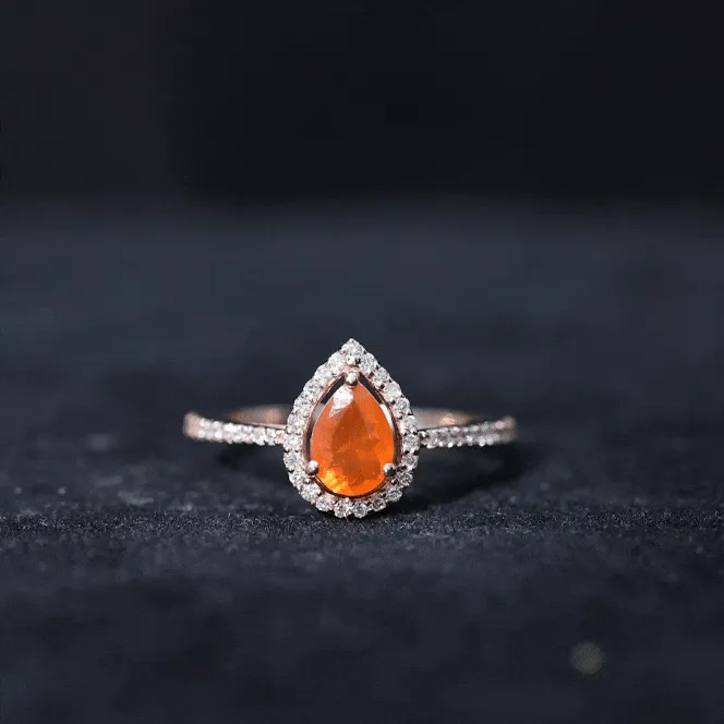 1 CT Minimal Fire Opal Engagement Ring with Diamond Accent