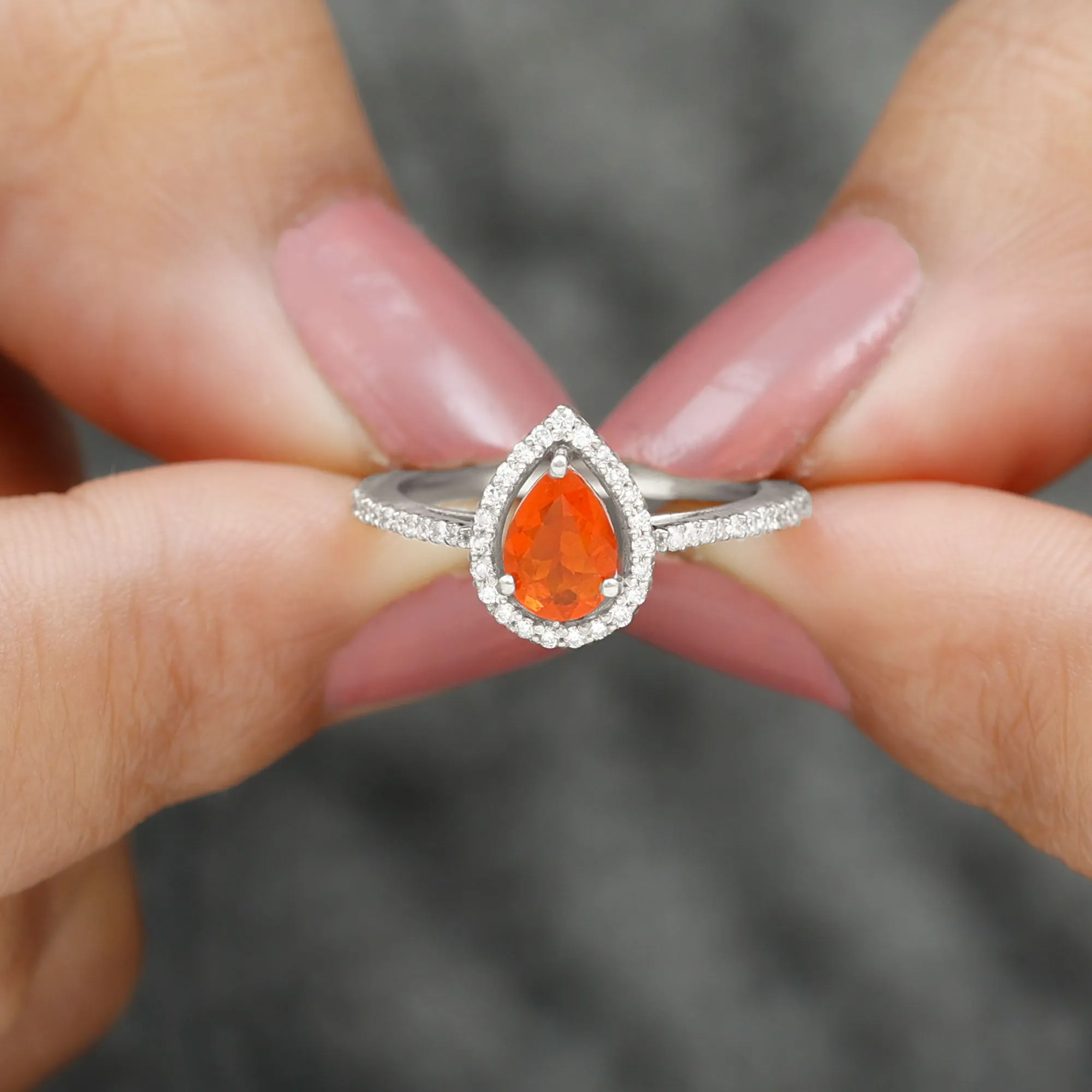 1 CT Minimal Fire Opal Engagement Ring with Diamond Accent