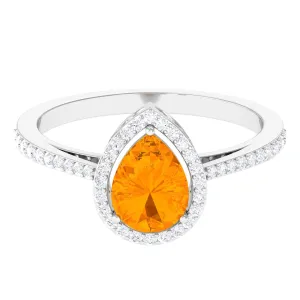 1 CT Minimal Fire Opal Engagement Ring with Diamond Accent