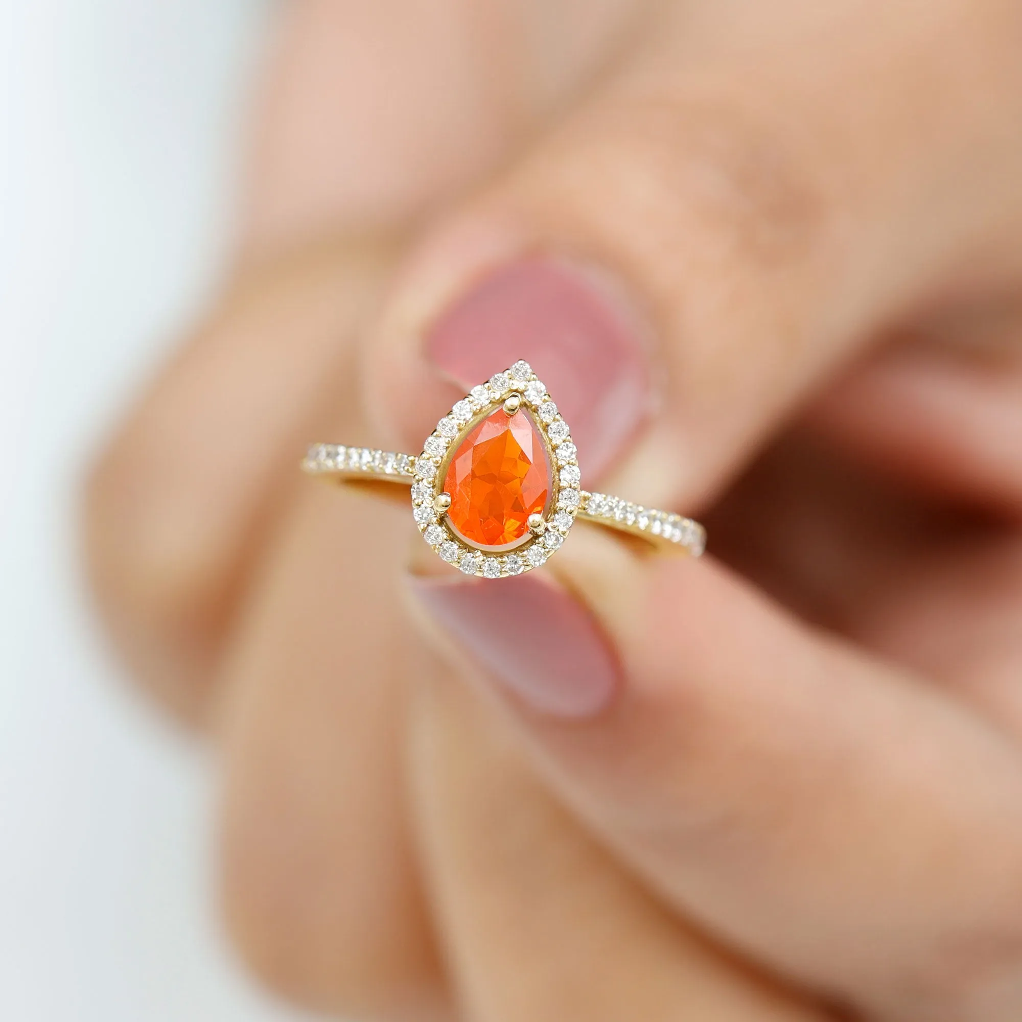 1 CT Minimal Fire Opal Engagement Ring with Diamond Accent