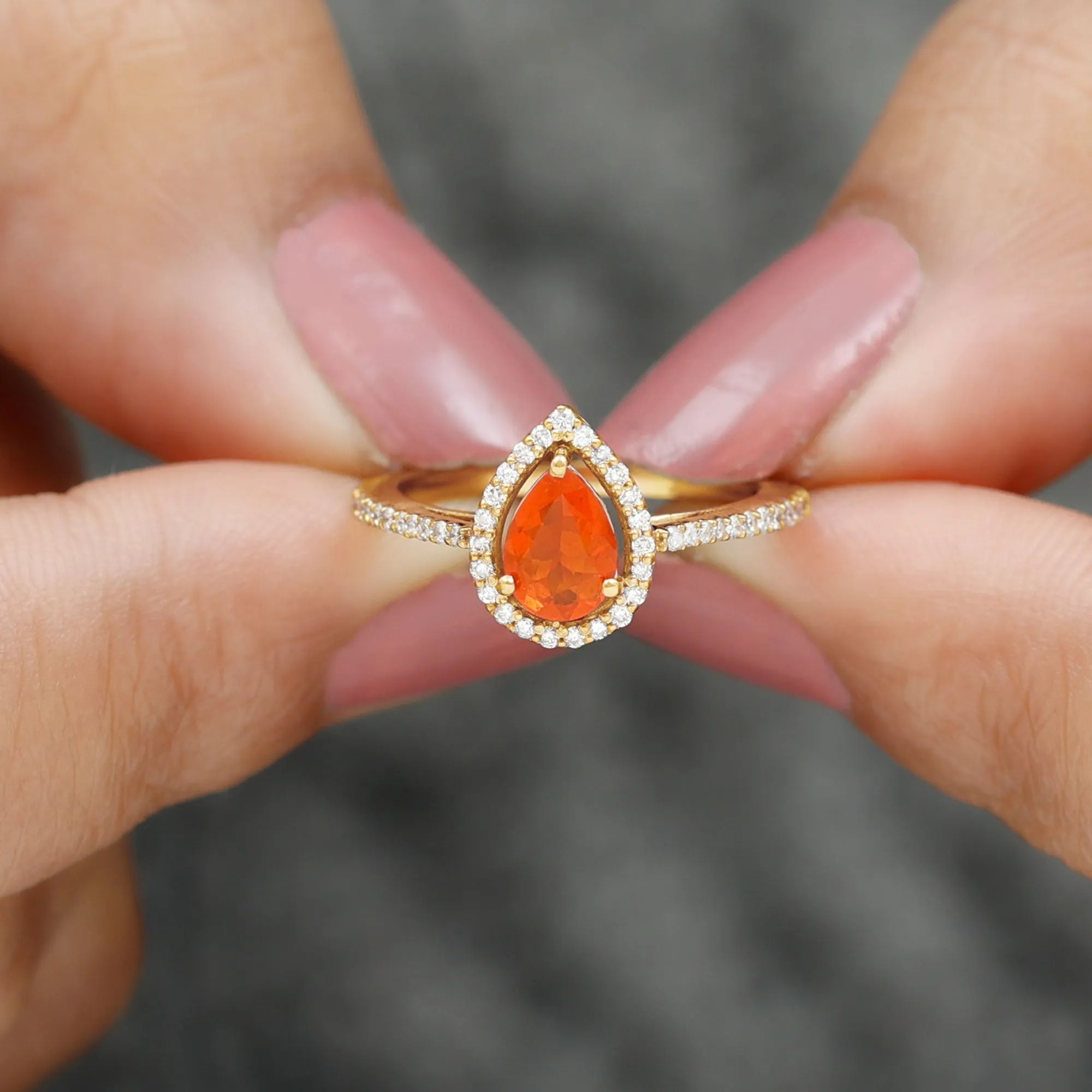 1 CT Minimal Fire Opal Engagement Ring with Diamond Accent