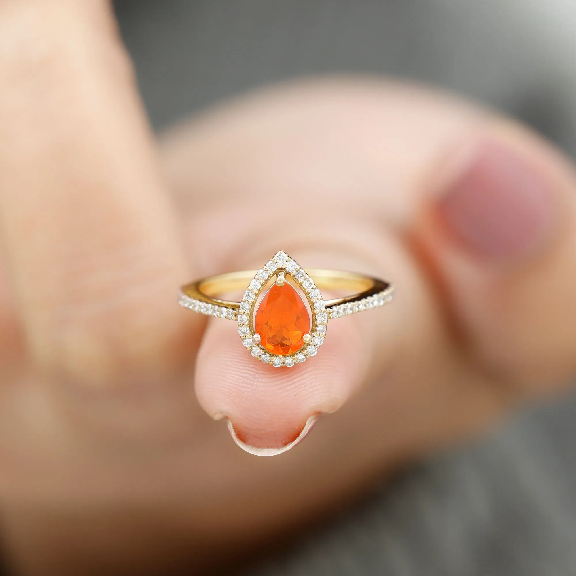 1 CT Minimal Fire Opal Engagement Ring with Diamond Accent