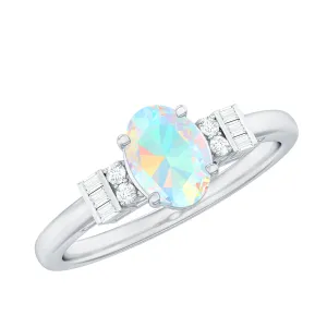 1 CT Oval Cut Ethiopian Opal and Diamond Classic Ring