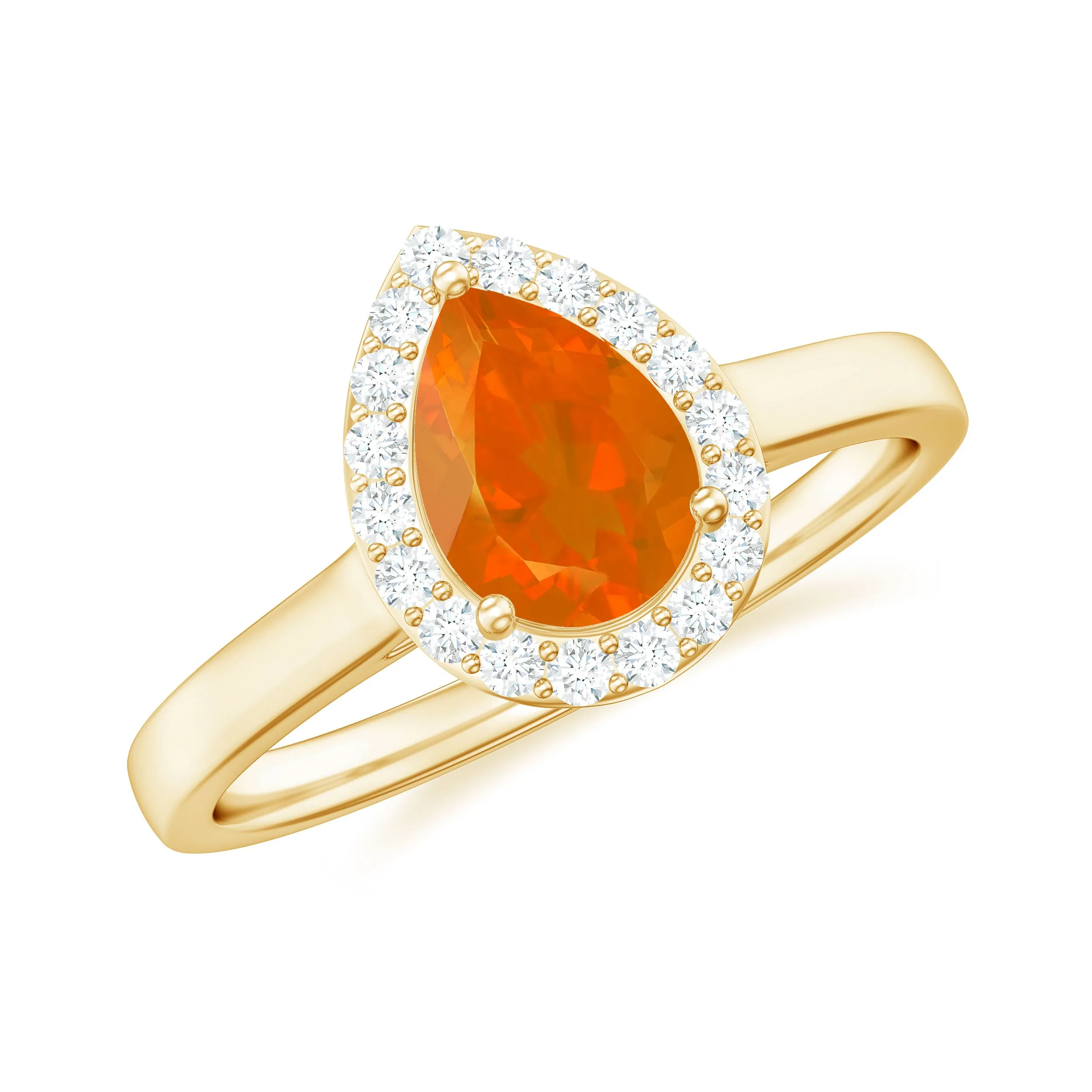 1 CT Teardrop Fire Opal Ring with Diamond Accent