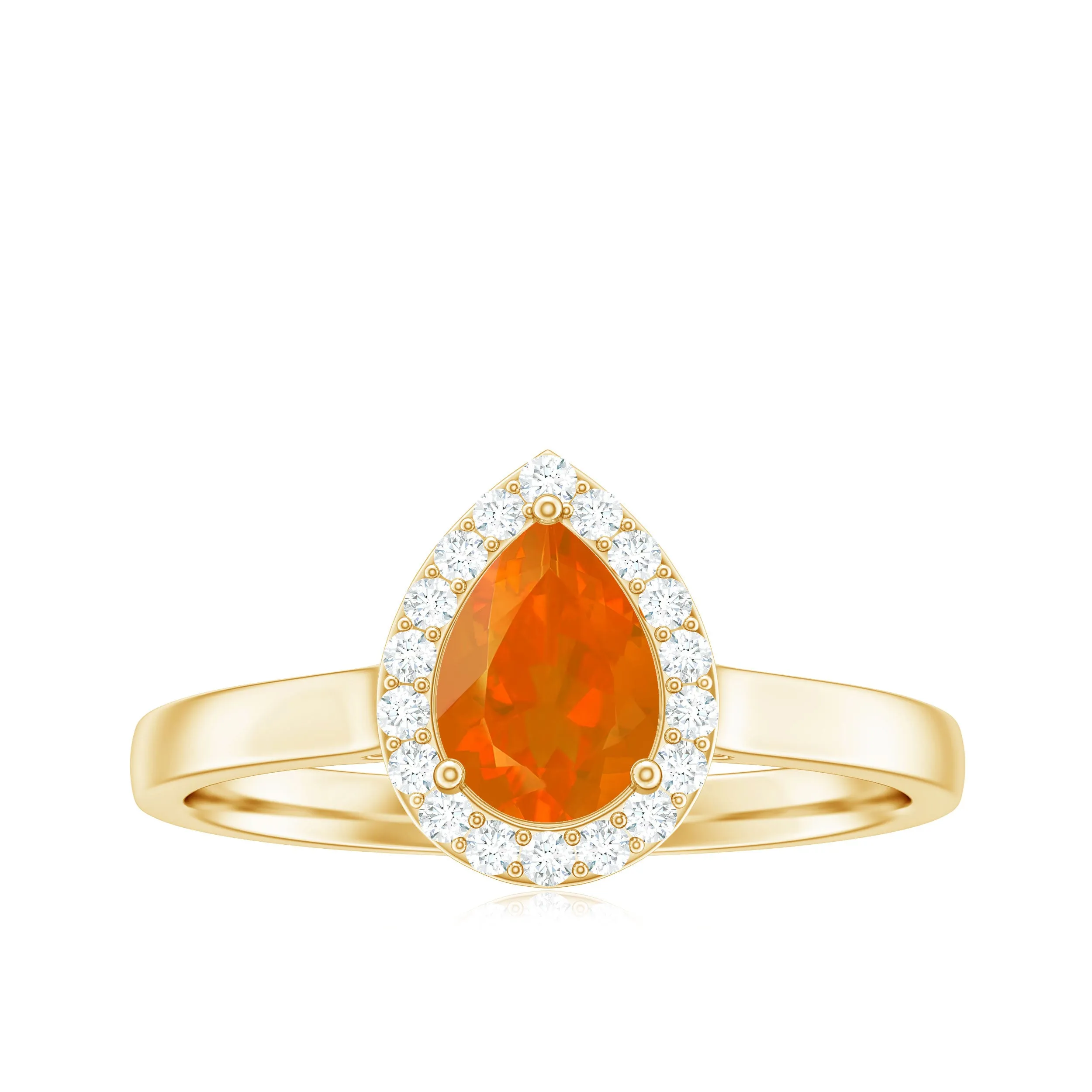 1 CT Teardrop Fire Opal Ring with Diamond Accent