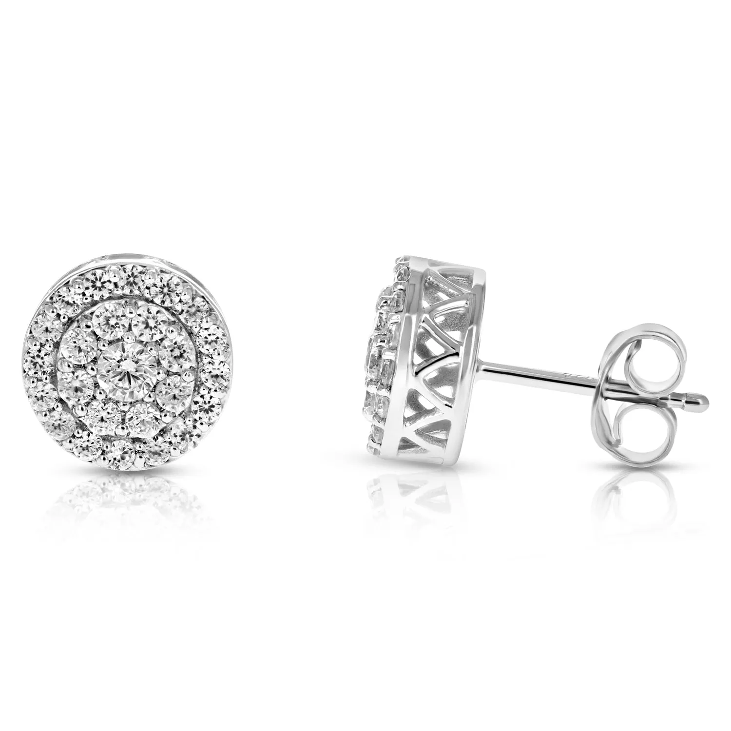 1 cttw Round Diamond Stud Earrings in .925 Sterling Silver With Rhodium