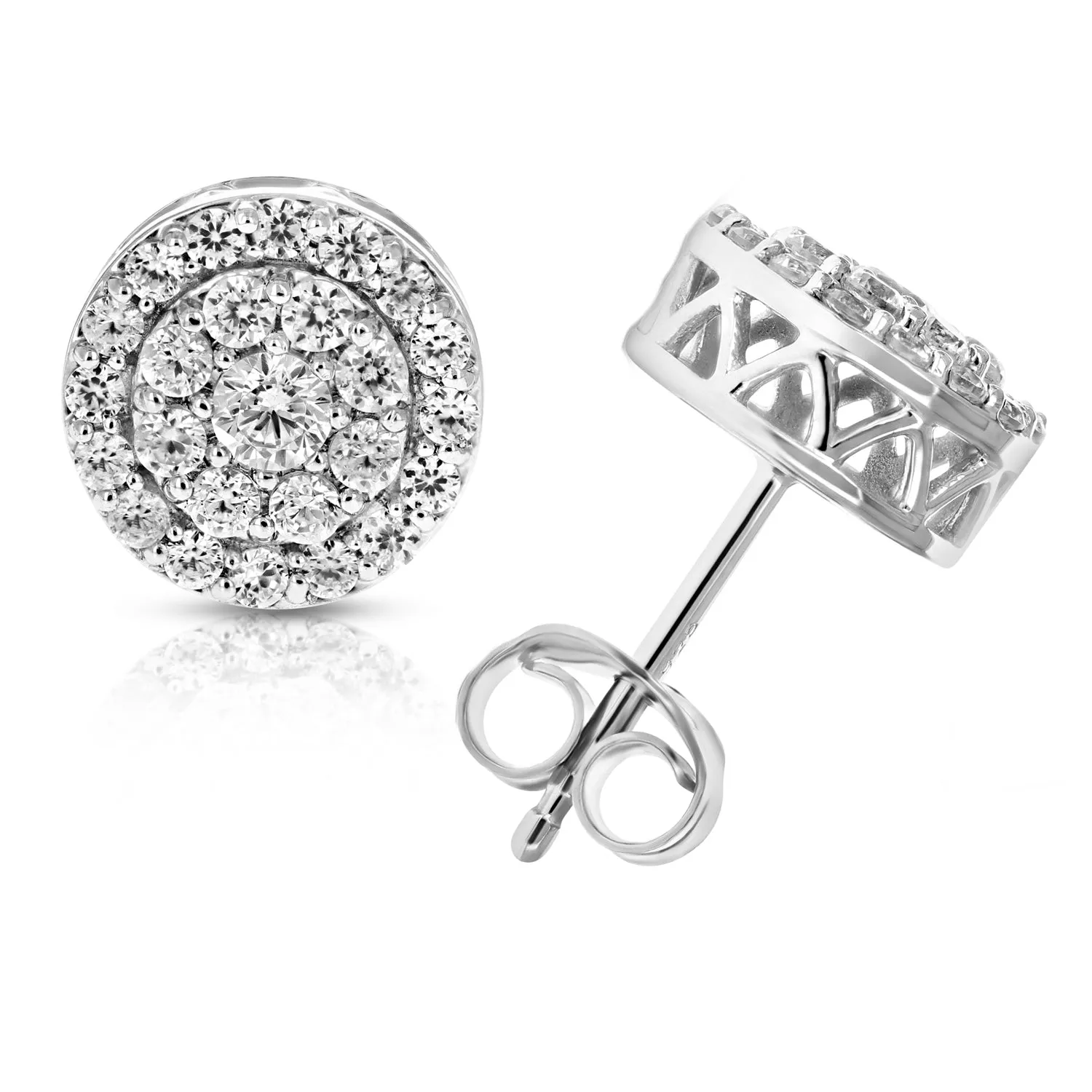 1 cttw Round Diamond Stud Earrings in .925 Sterling Silver With Rhodium