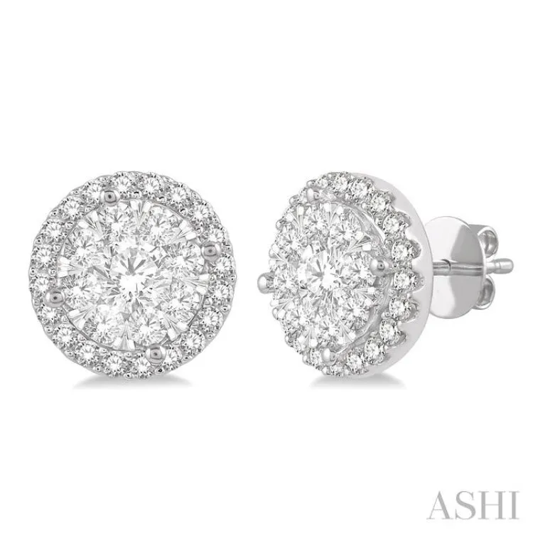 1 Ctw Lovebright Round Cut Diamond Stud Earrings in 14K White Gold