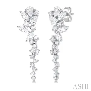 1 ctw Mixed Shape Diamond Scatter Fashion Long Earring in 14K White Gold