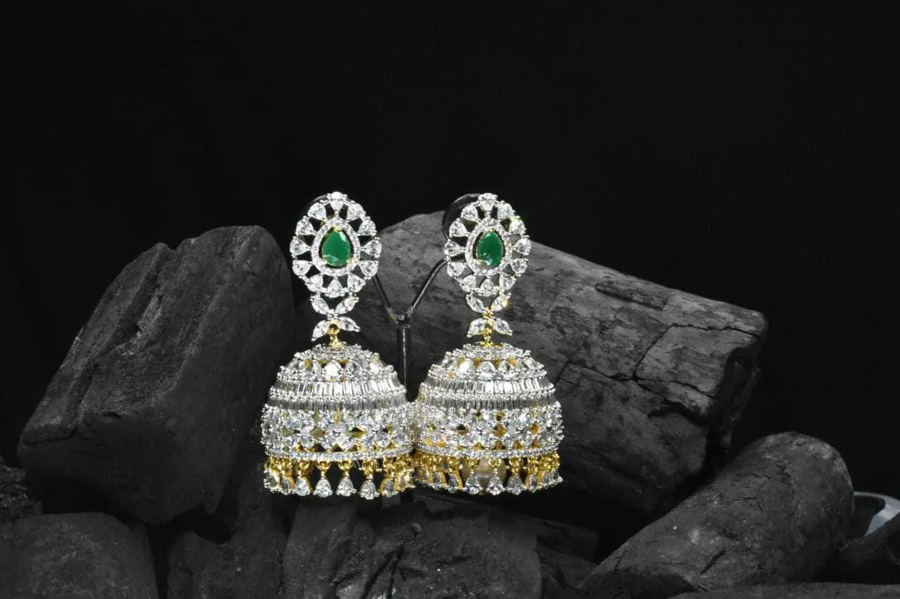 1 Gram Gold American Diamond Jhumka Earring