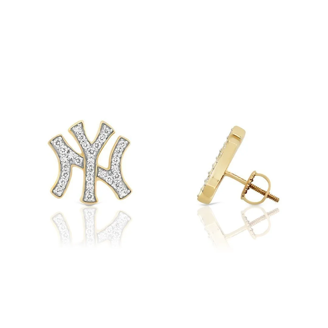 10k Yellow Gold Diamond Stud Yankee Earrings 0.46 Ctw