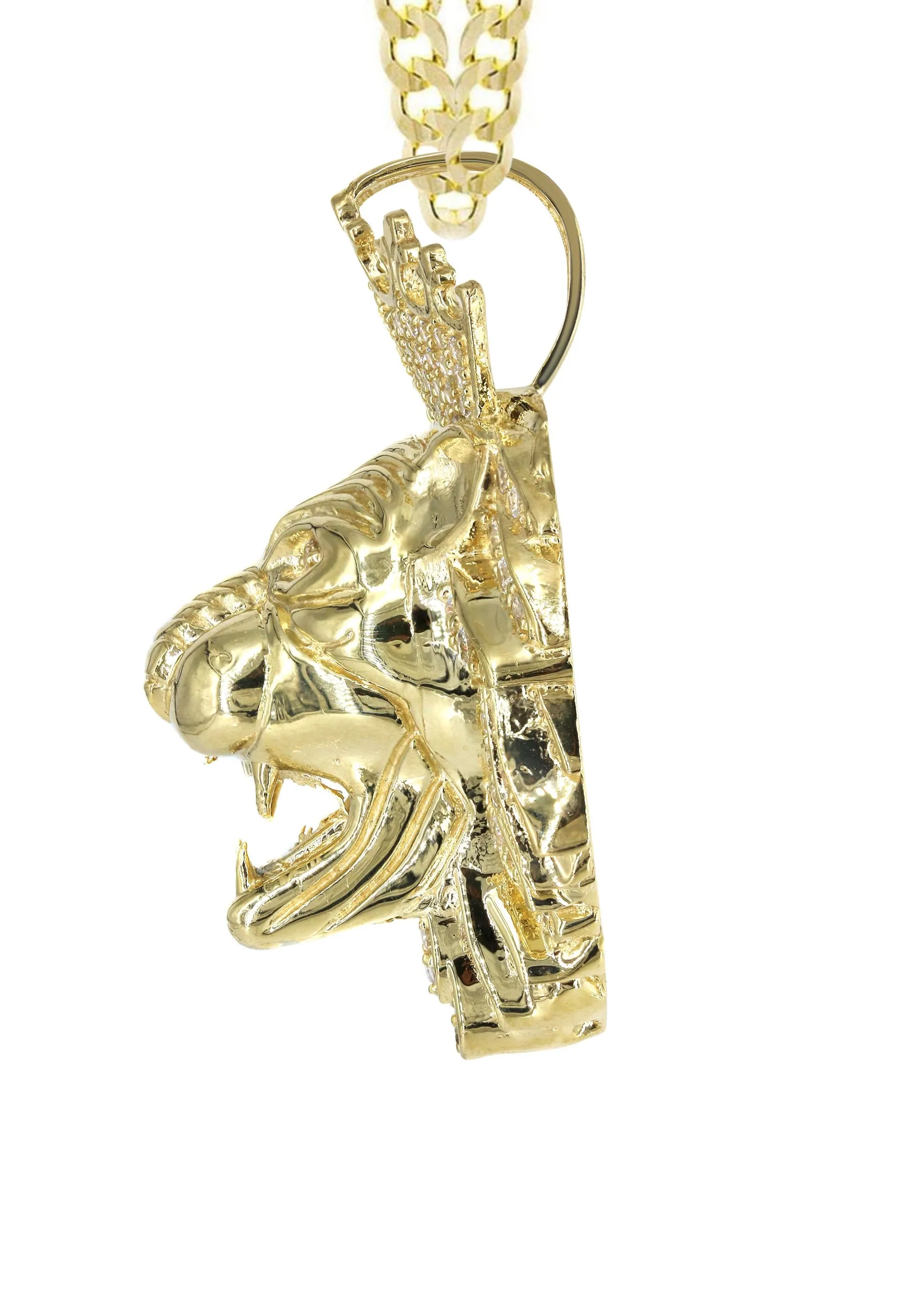 10K Yellow Gold Lion Head Necklace | Appx 35.1 Grams