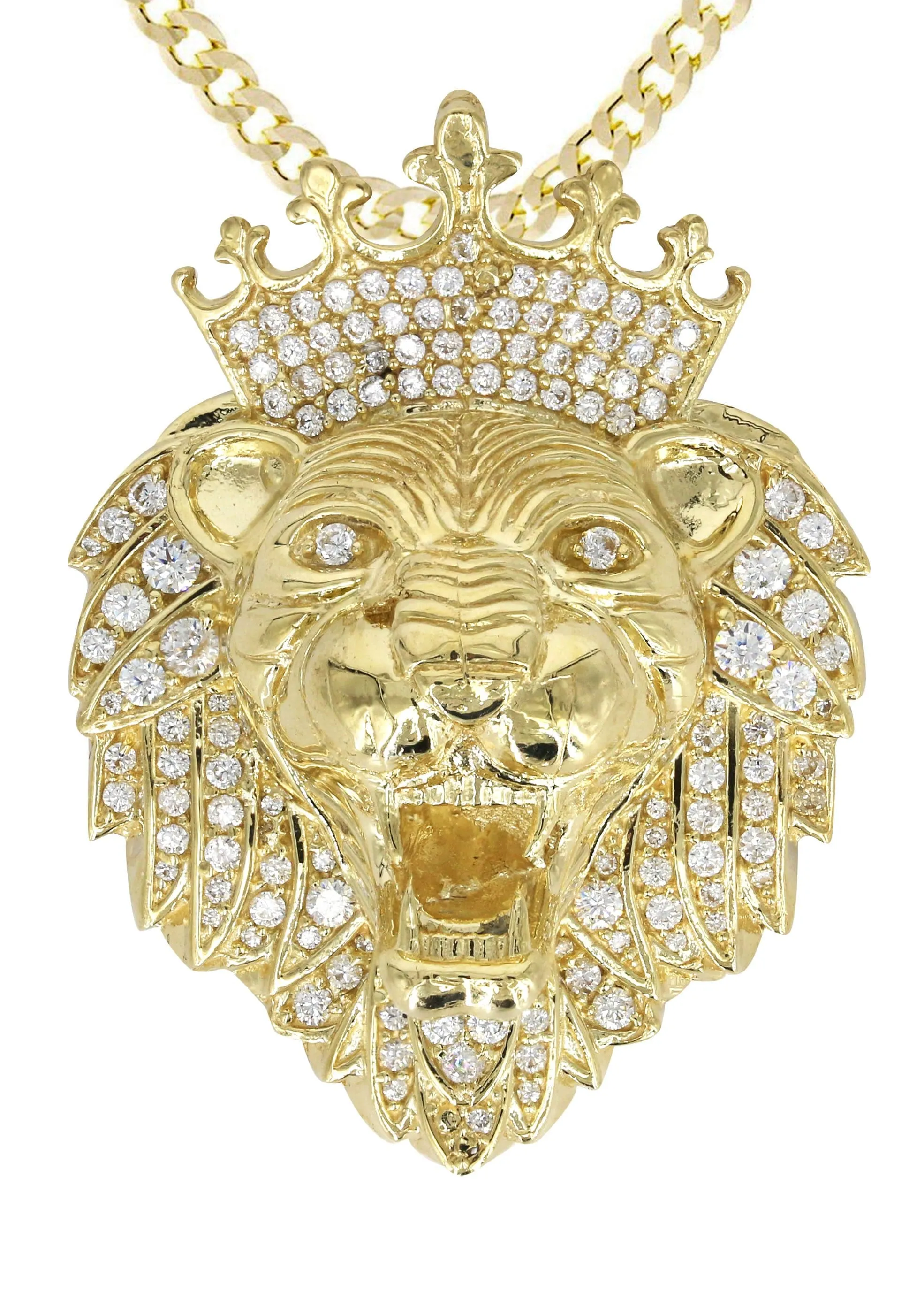 10K Yellow Gold Lion Head Necklace | Appx 35.1 Grams