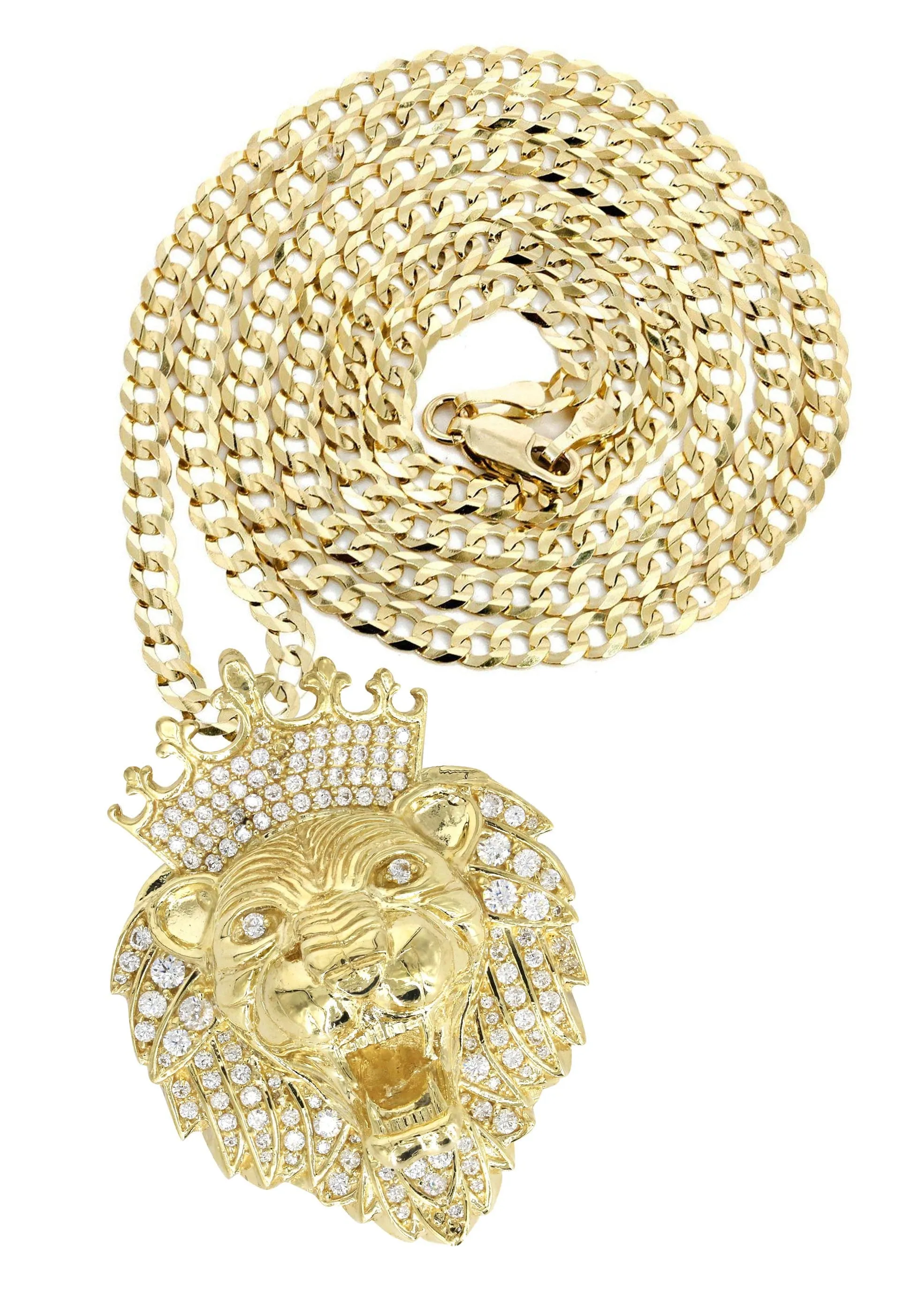 10K Yellow Gold Lion Head Necklace | Appx 35.1 Grams