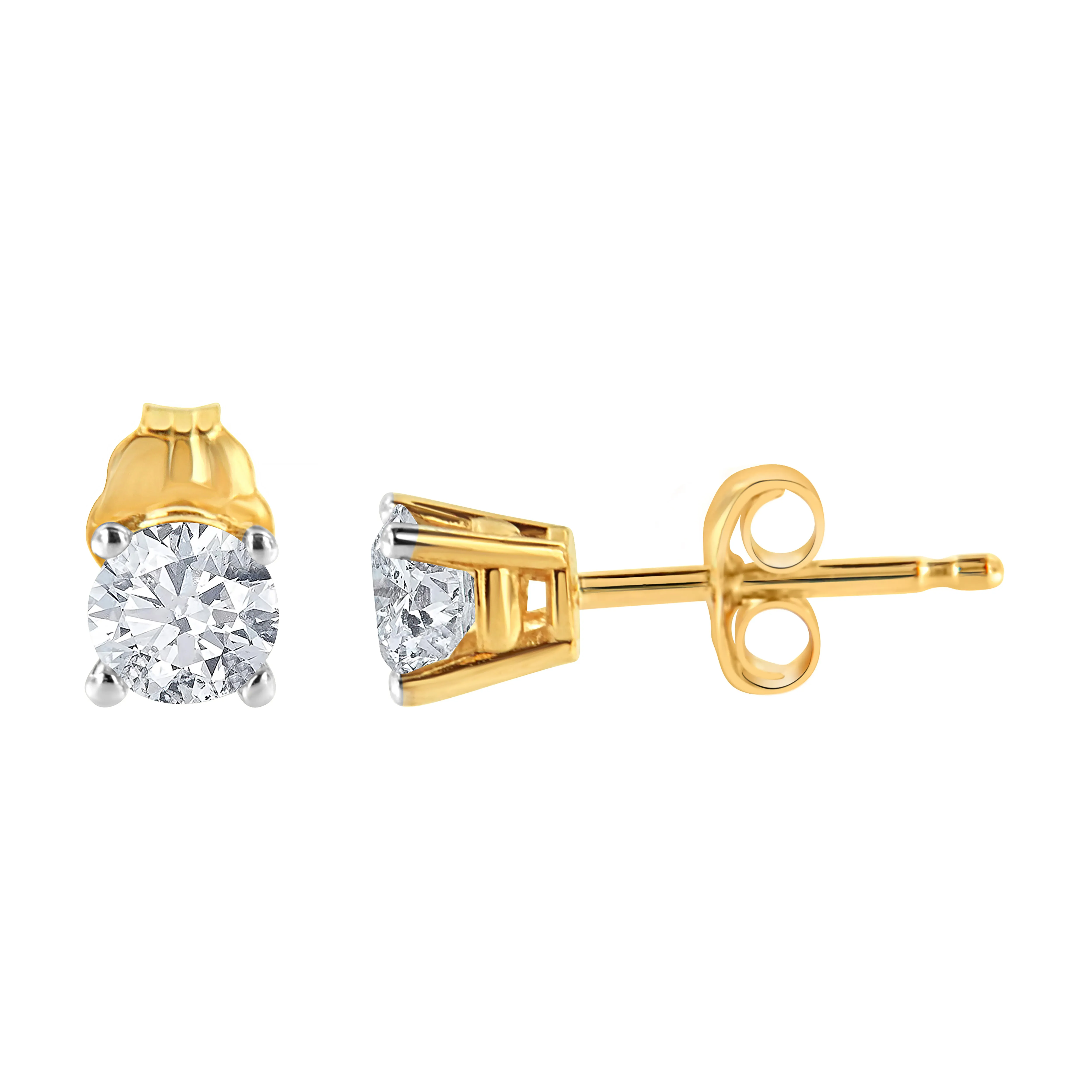 10K Yellow Gold over .925 Sterling Silver 1/2 Cttw Round Brilliant-Cut Diamond Classic 4-Prong Stud Earrings