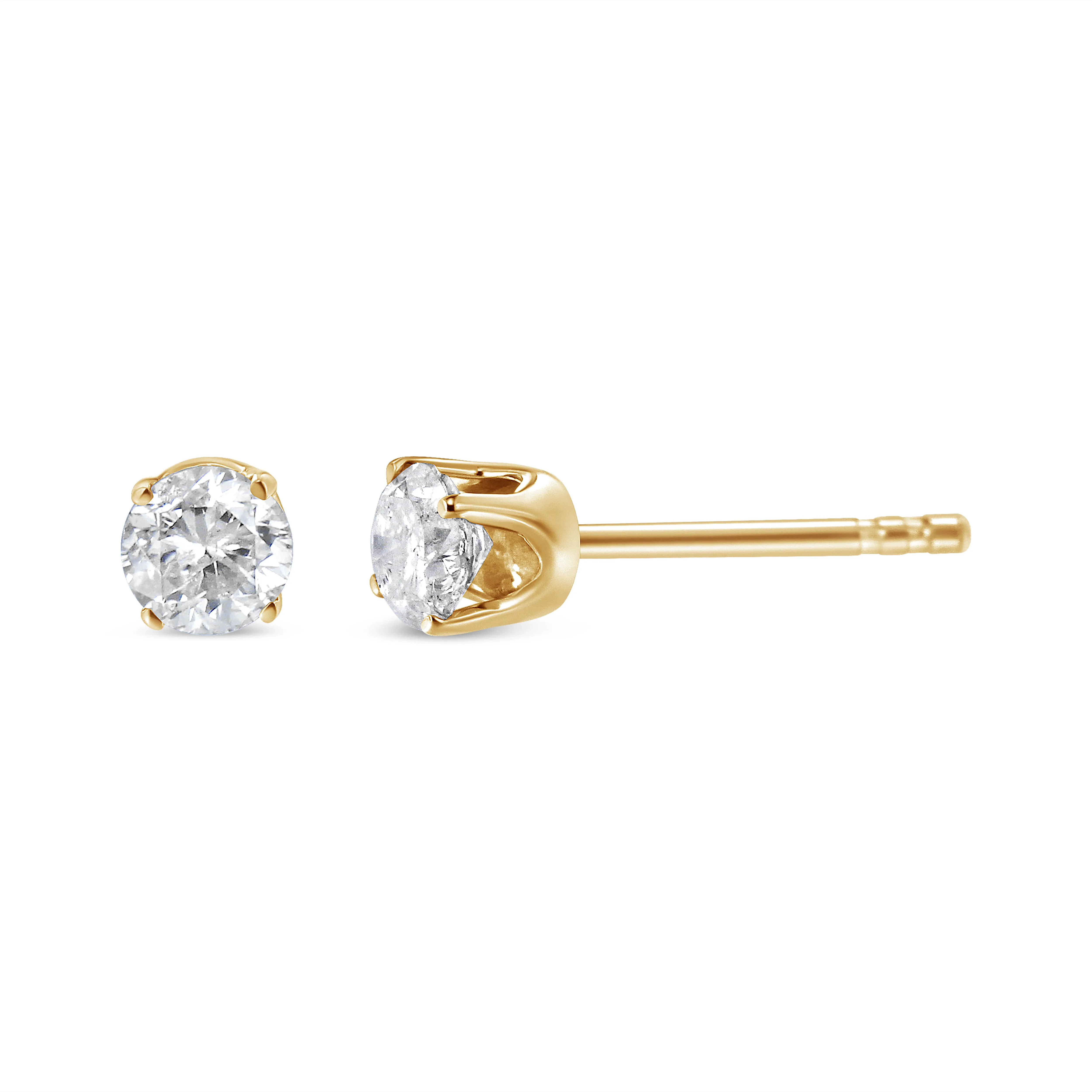 10K Yellow Gold over .925 Sterling Silver 1/2 Cttw Round Brilliant-Cut Diamond Classic 4-Prong Stud Earrings