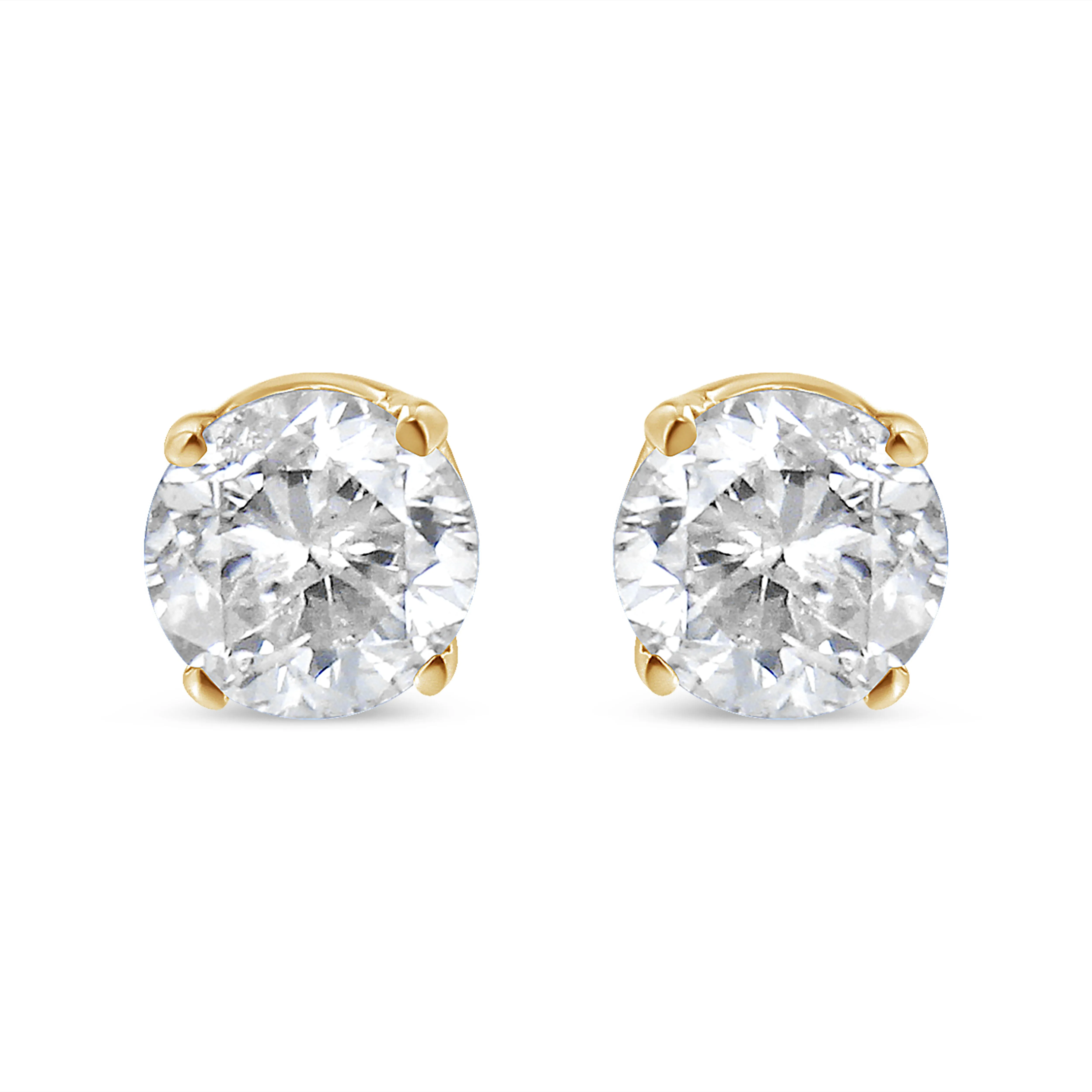 10K Yellow Gold over .925 Sterling Silver 1/2 Cttw Round Brilliant-Cut Diamond Classic 4-Prong Stud Earrings