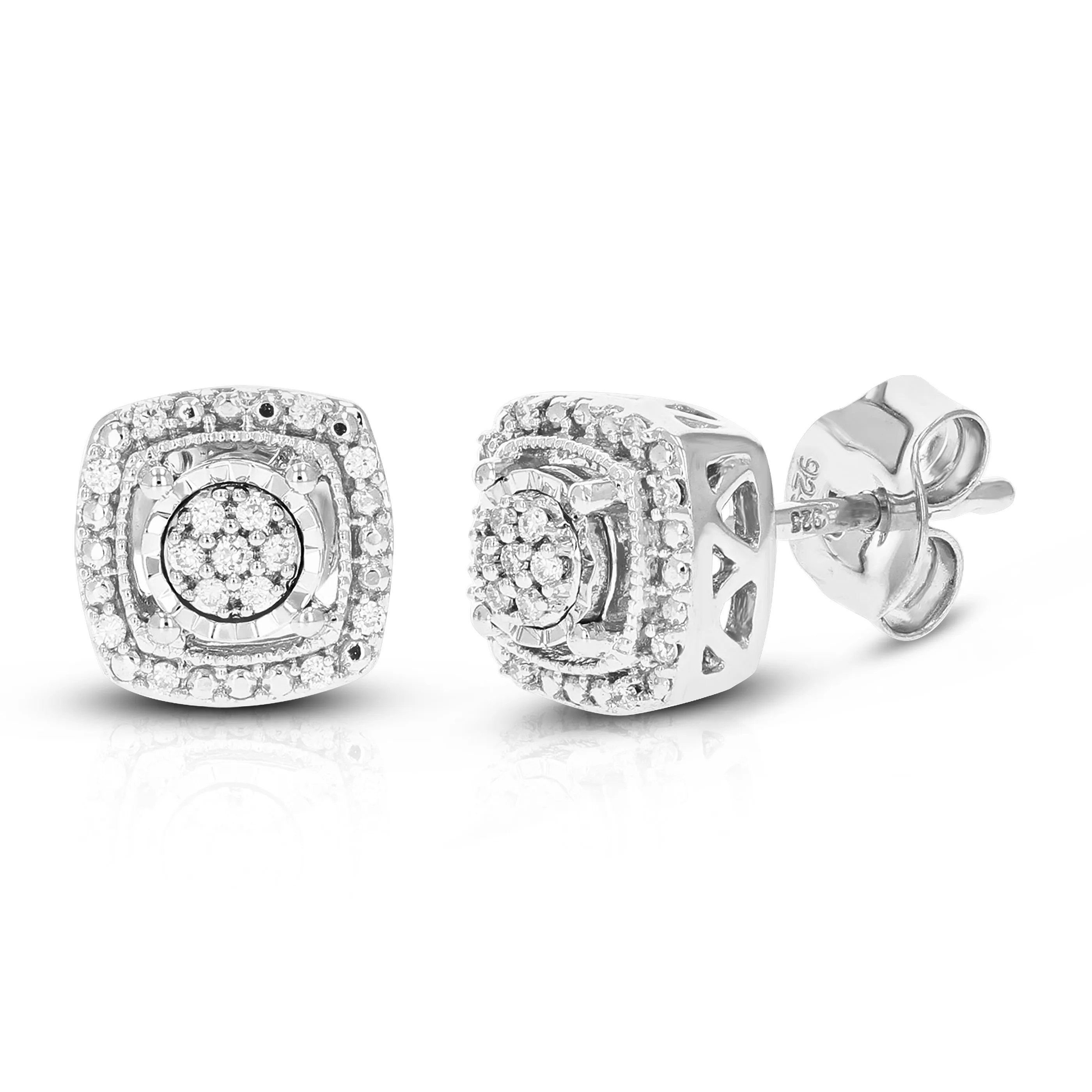 1/10 cttw Diamond Chunky Cushion Stud Earrings in Sterling Silver