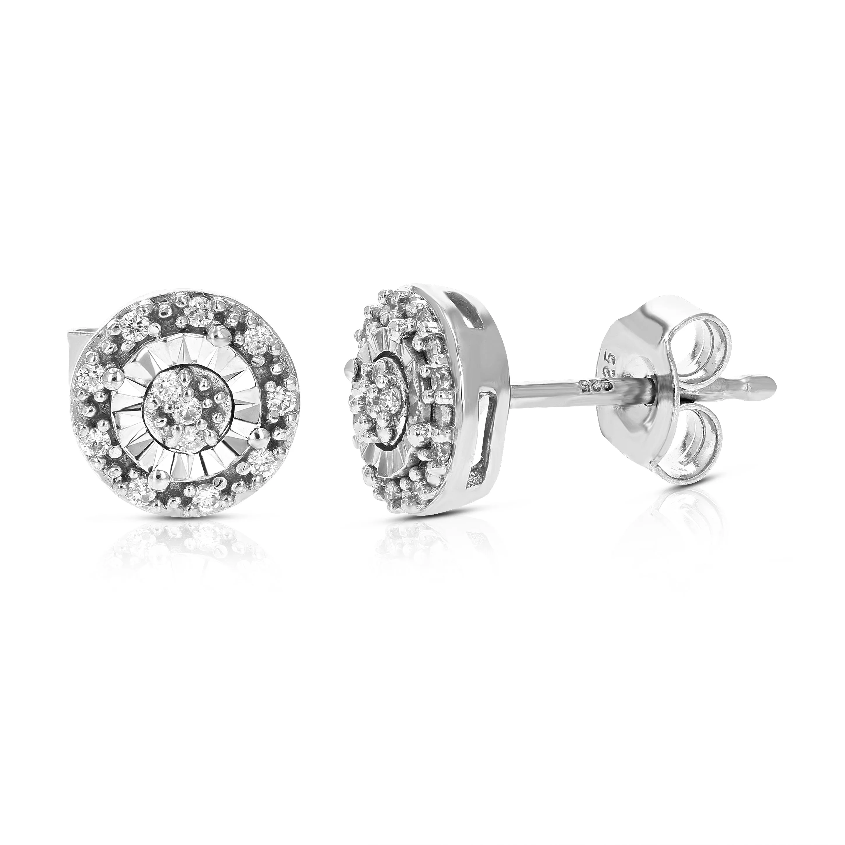 1/10 cttw Lab Grown Diamond Round Cut Stud Earrings .925 Sterling Silver Prong Set