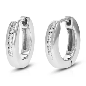 1/10 cttw Round Lab Grown Diamond Hoop Earrings for Women in .925 Sterling Silver Channel Set 2/5 Inch