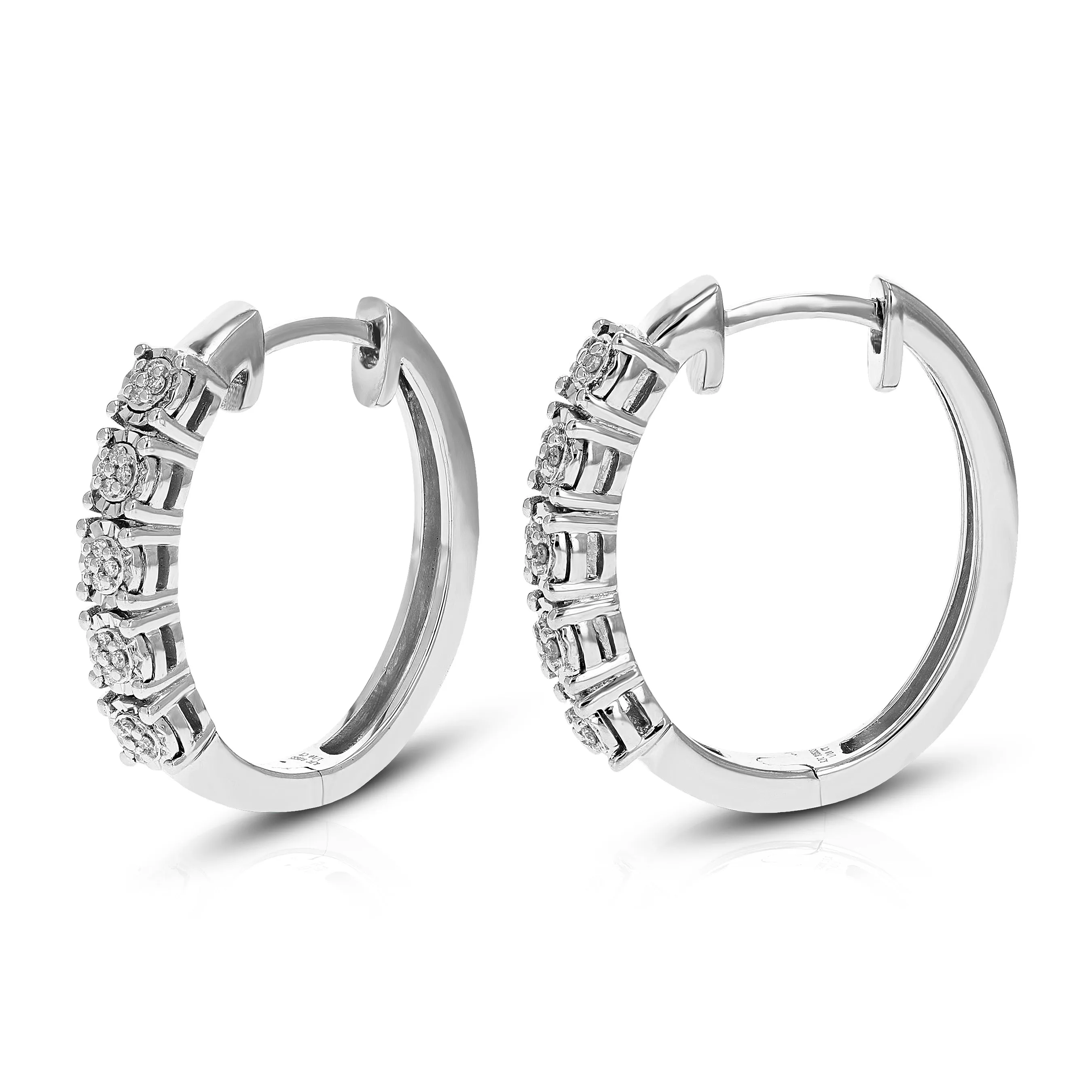 1/10 cttw Round Lab Grown Diamond Prong Set Hoop Earrings in .925 Sterling Silver 2/3 Inch