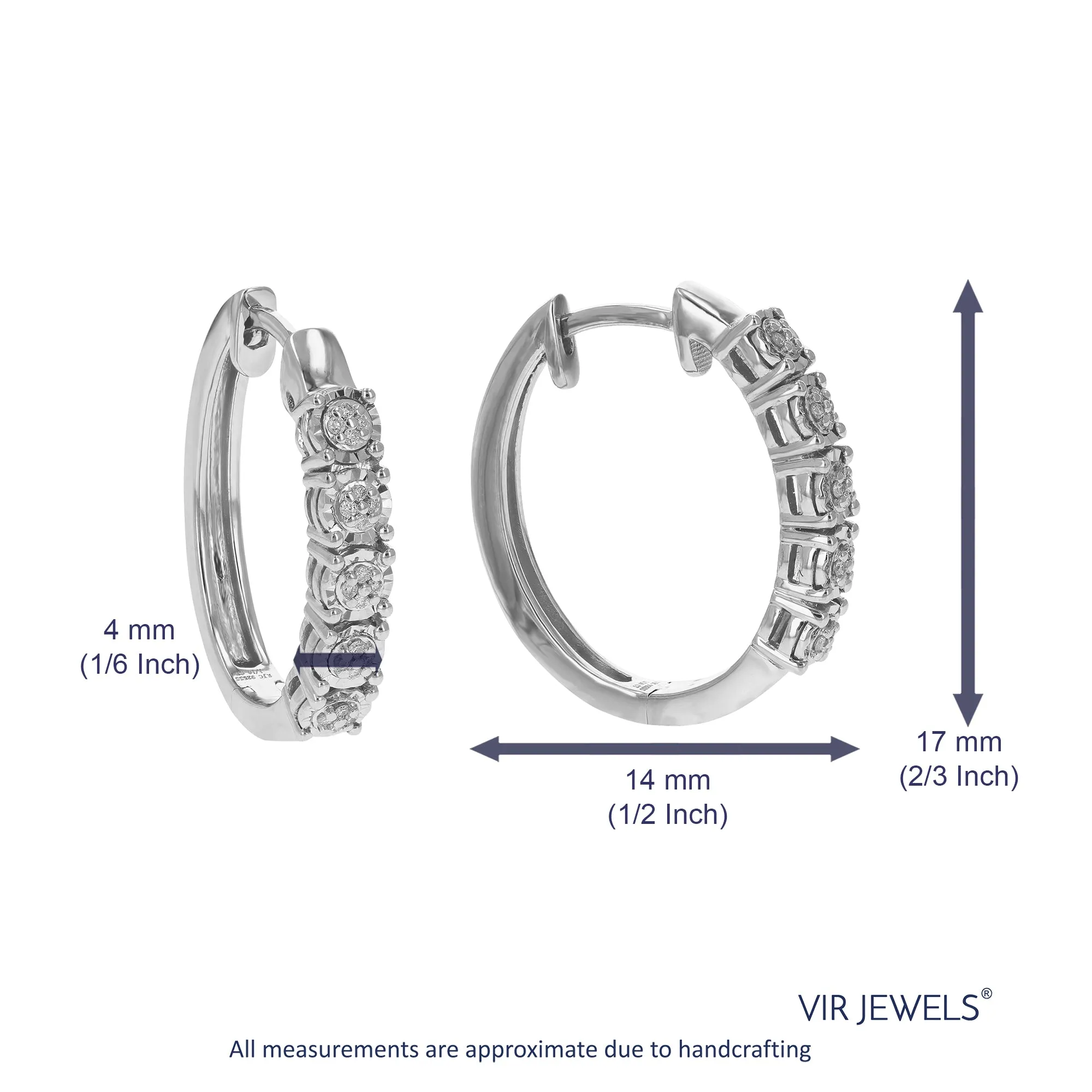 1/10 cttw Round Lab Grown Diamond Prong Set Hoop Earrings in .925 Sterling Silver 2/3 Inch