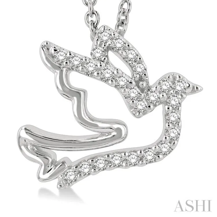 1/10 ctw Petite Dove Round Cut Diamond Fashion Pendant With Chain in 10K White Gold