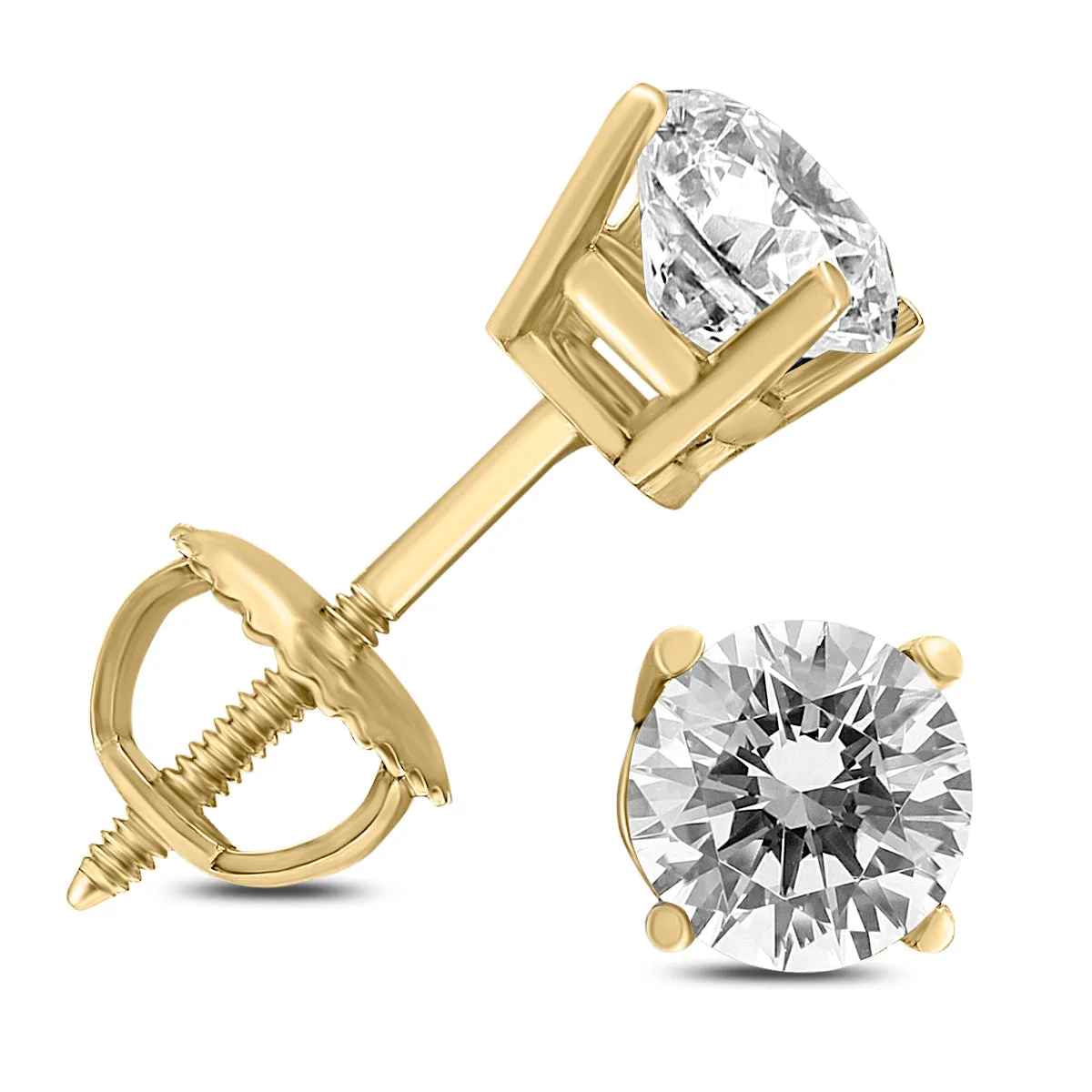 1/2 Carat Tw Diamond Studs Screw Back Earrings In 14K Yellow Gold