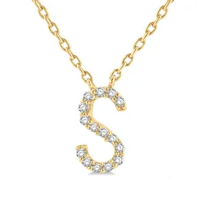 1/20 ctw Initial 'S' Round Cut Diamond Pendant With Chain in 10K Yellow Gold