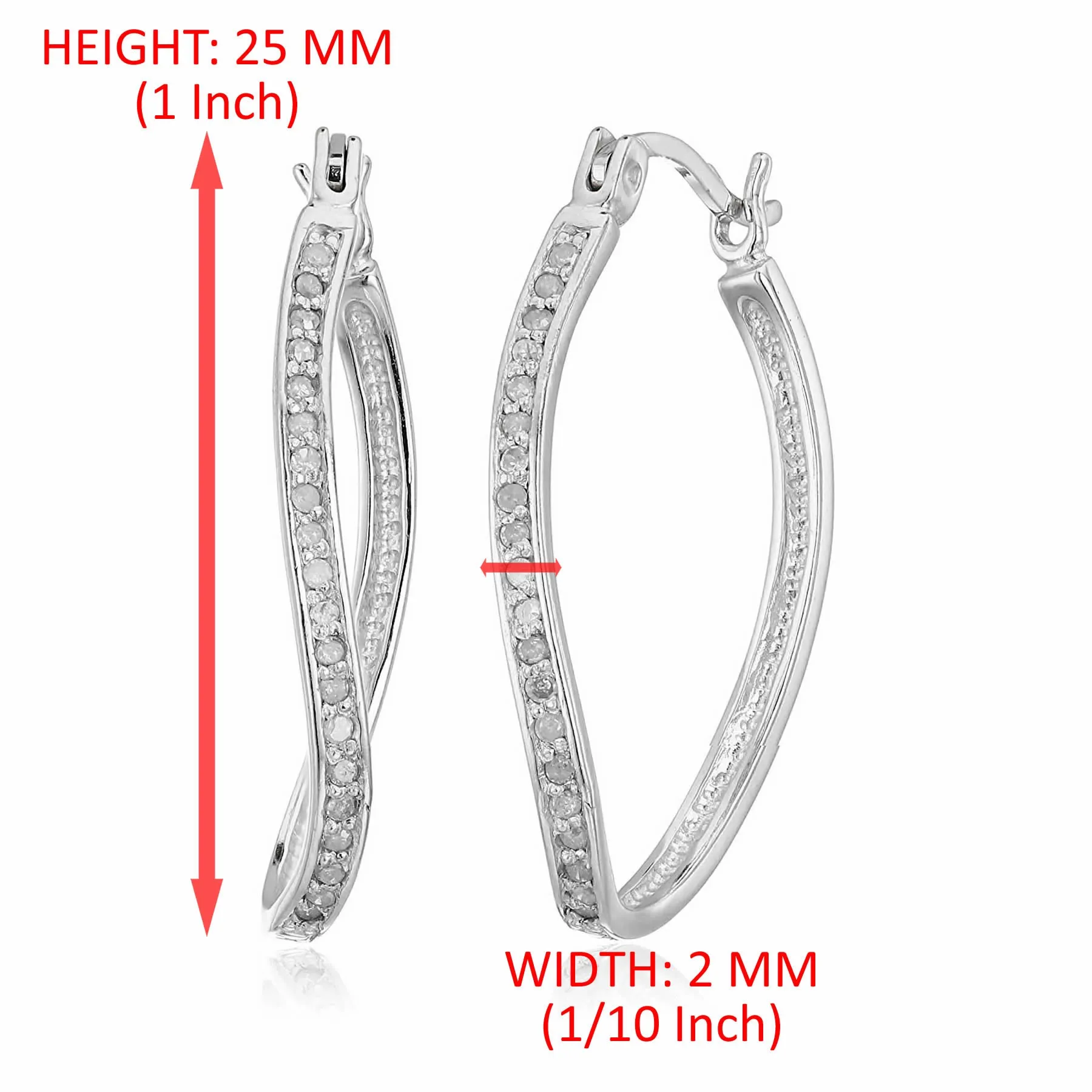 1/4 cttw Lab Grown Diamond Hoop Earrings .925 Sterling Silver with Rhodium Plating 1 Inch