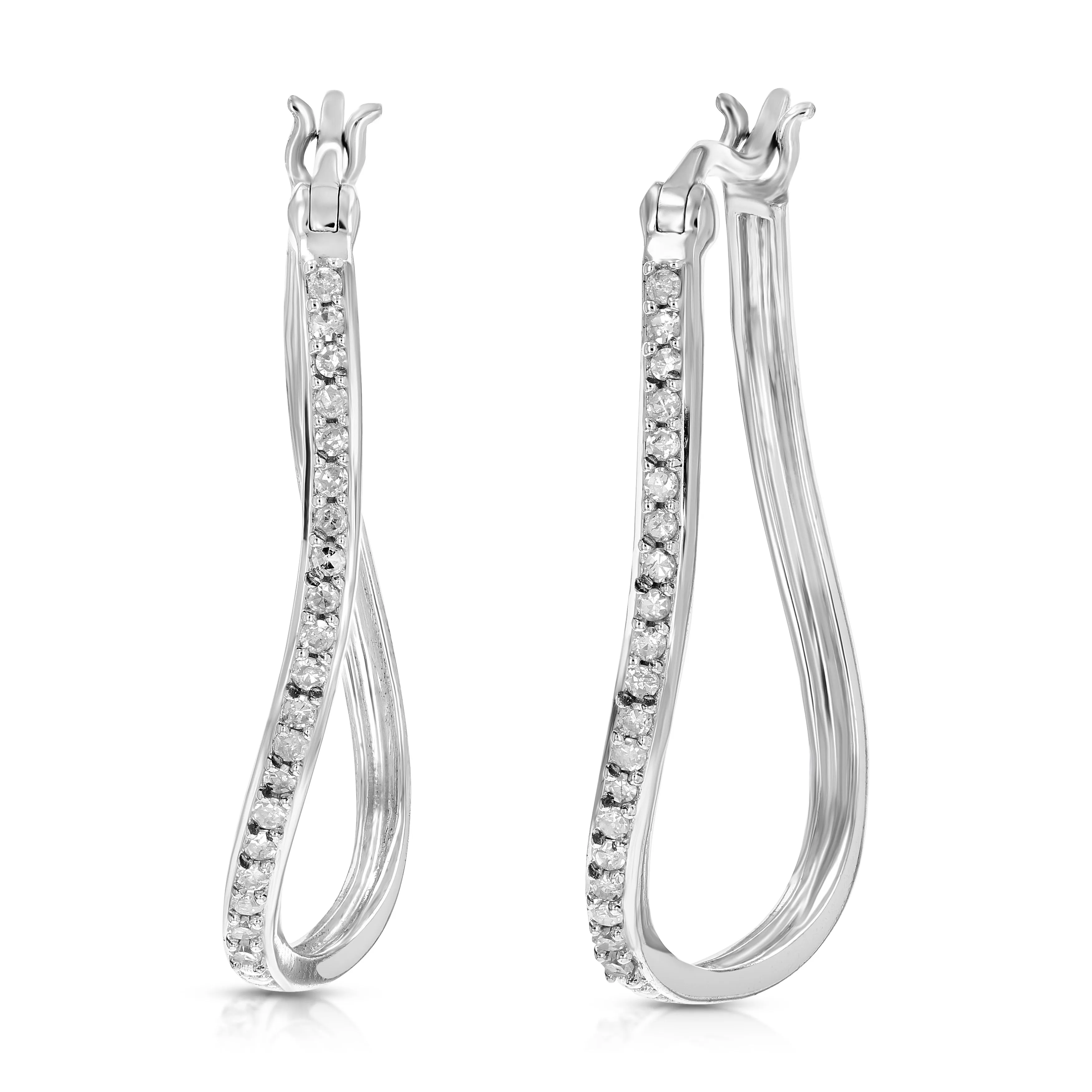 1/4 cttw Lab Grown Diamond Hoop Earrings .925 Sterling Silver with Rhodium Plating 1 Inch