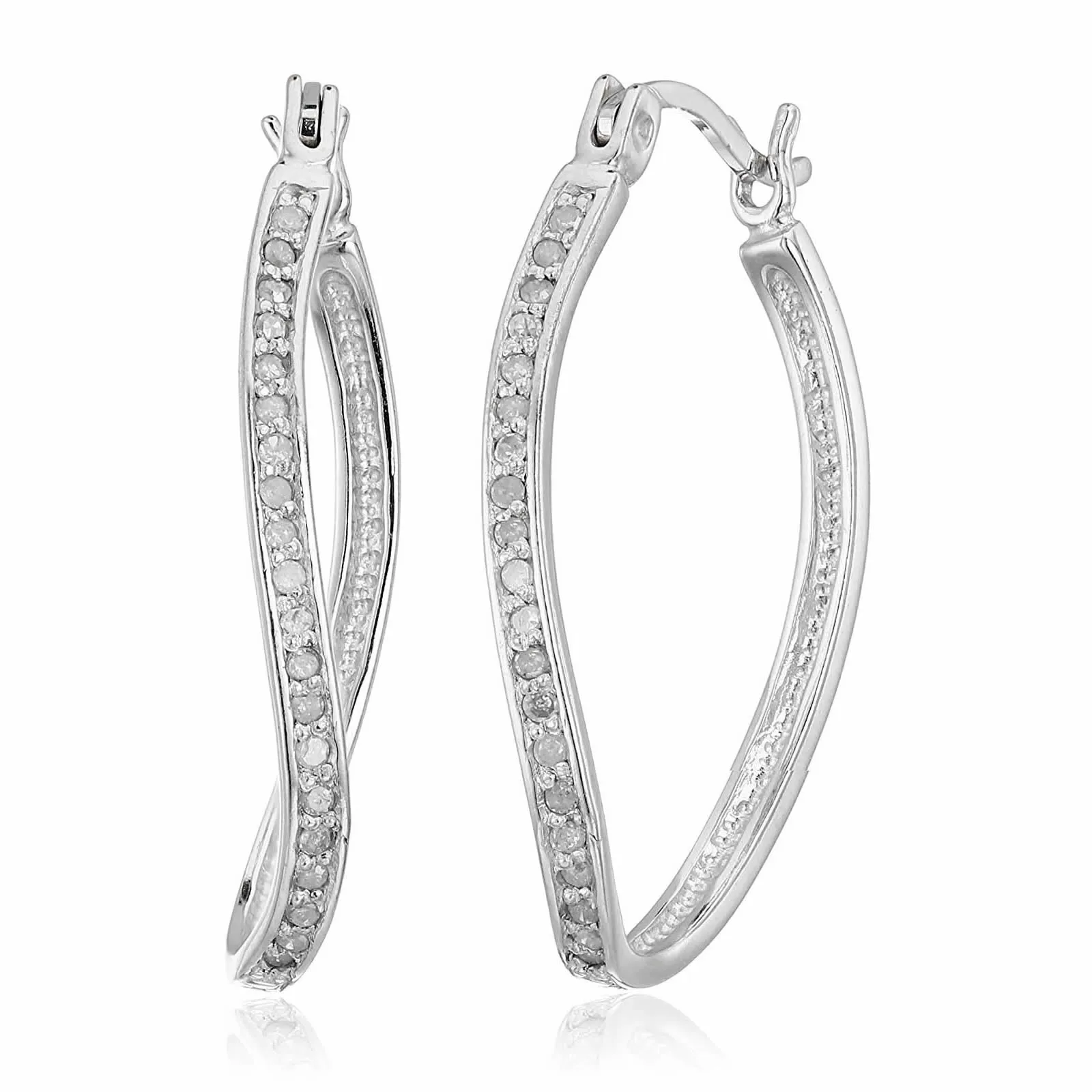 1/4 cttw Lab Grown Diamond Hoop Earrings .925 Sterling Silver with Rhodium Plating 1 Inch