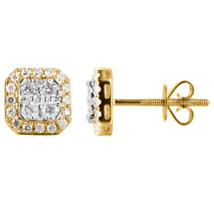 14 Karat Yellow Gold 0.50 Carat Diamond Cushion Earrings