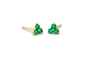 14K Solid Gold Lily Emerald Studs Earrings