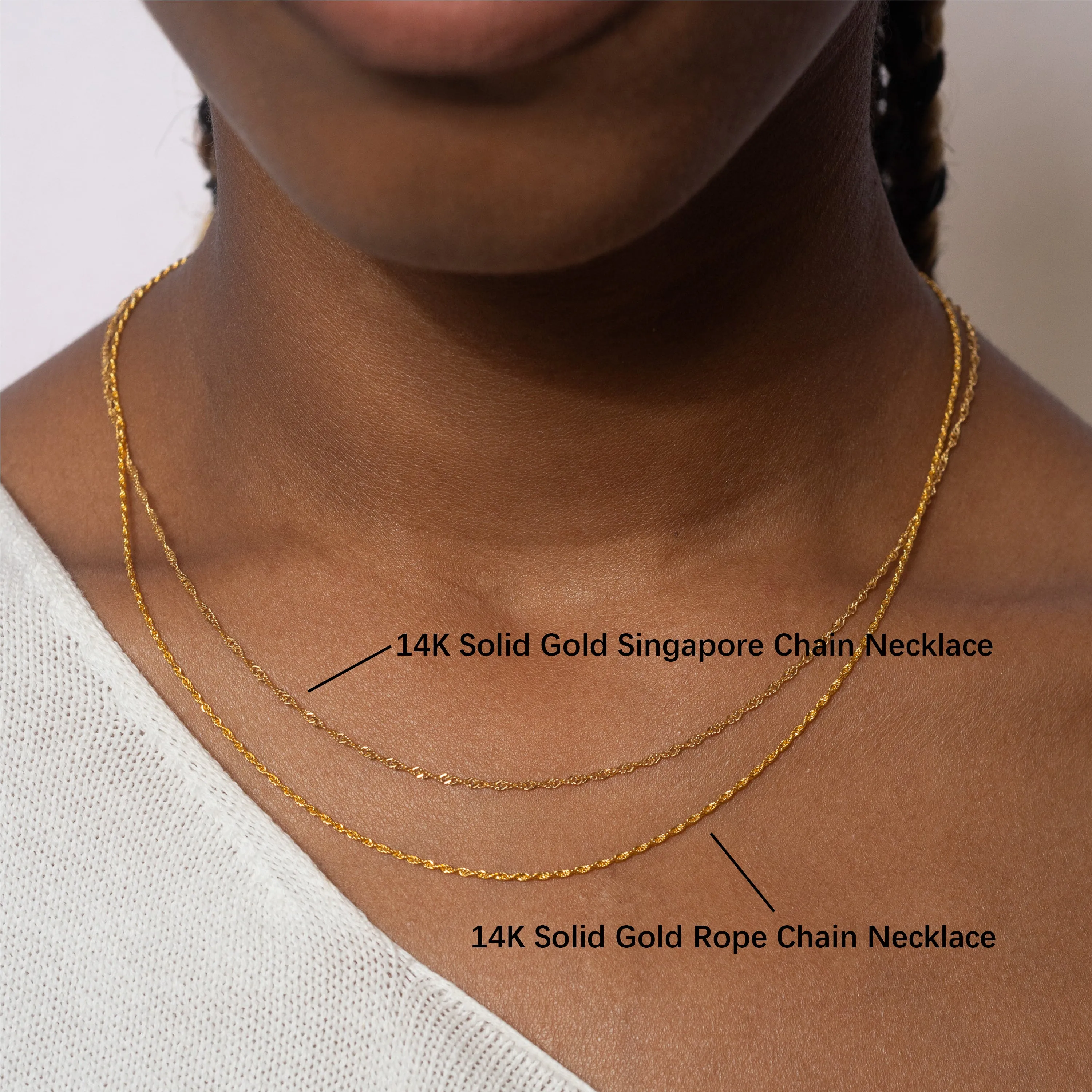 14K Solid Gold Singapore Chain Necklace