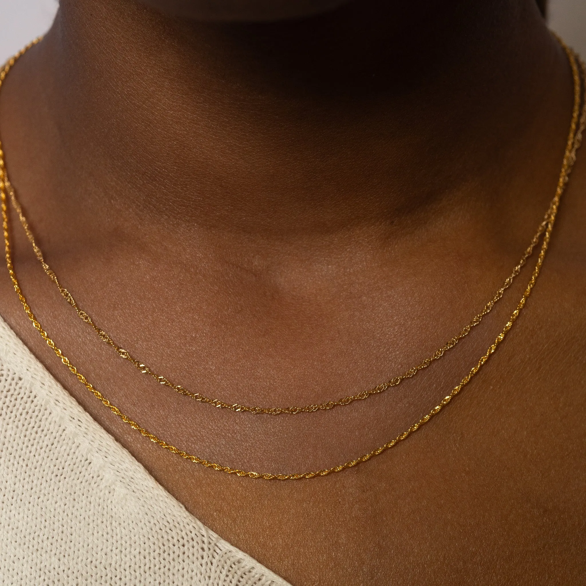 14K Solid Gold Singapore Chain Necklace