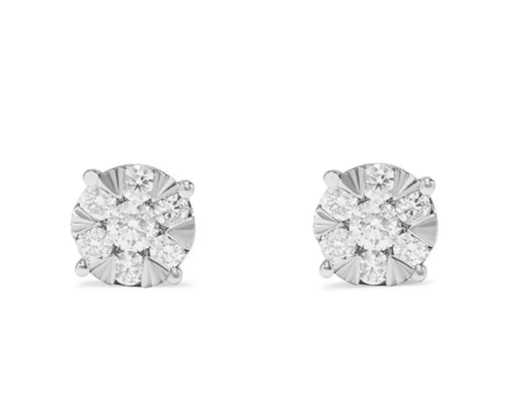 14K White Gold Diamond Cluster Stud Earring