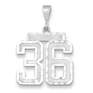 14k White Gold Diamond Cut Finish Large Size Number 36 Charm Pendant