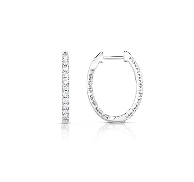 14k White Gold Oval French Cut In/Out Hoops