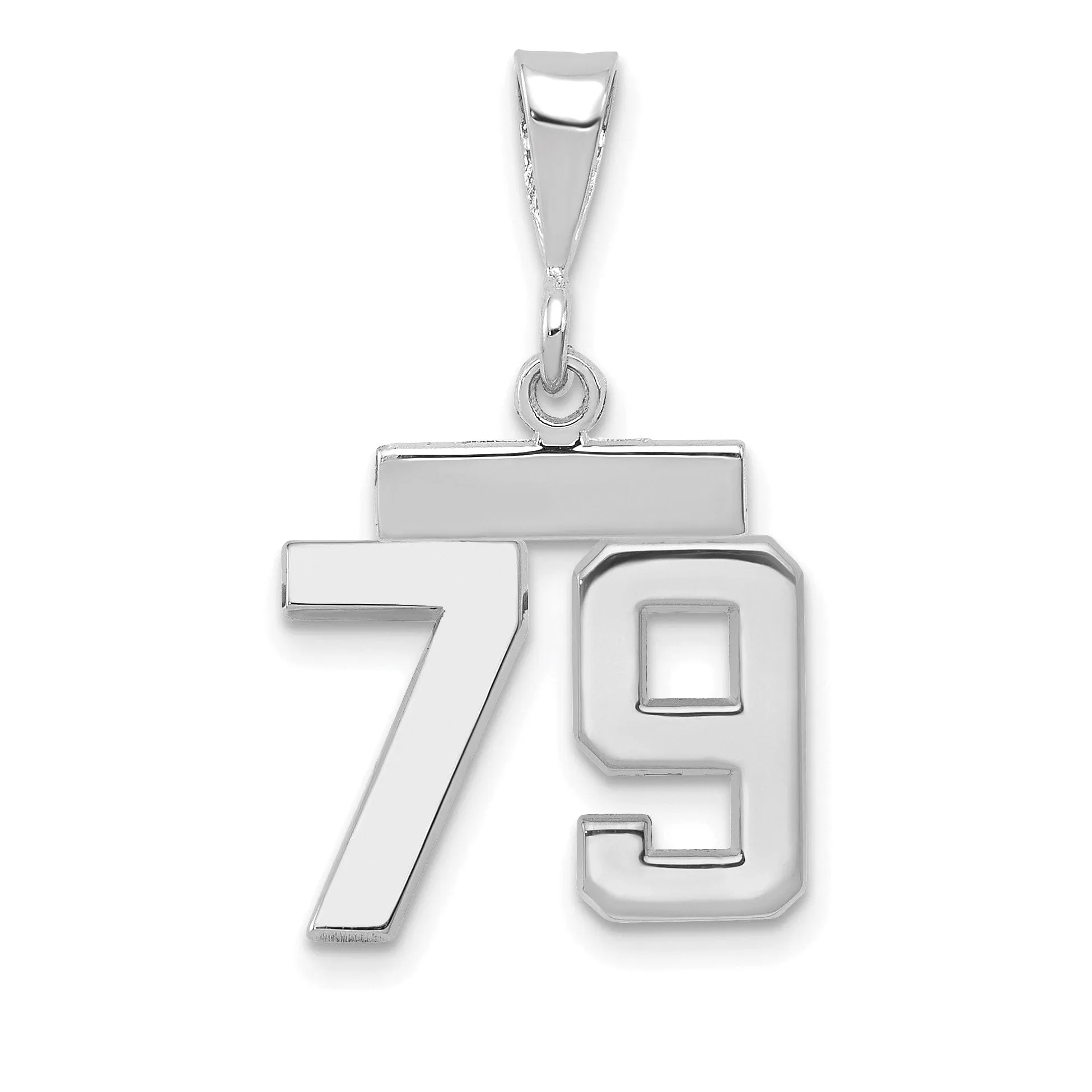 14k White Gold Polished Finish Small Size Number 79 Charm Pendant