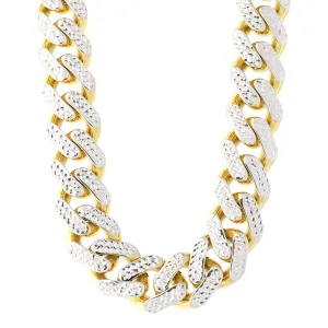 14k Yellow And White Gold Miami Cuban Pave Link Chain Necklace, Width 11.3mm, 24