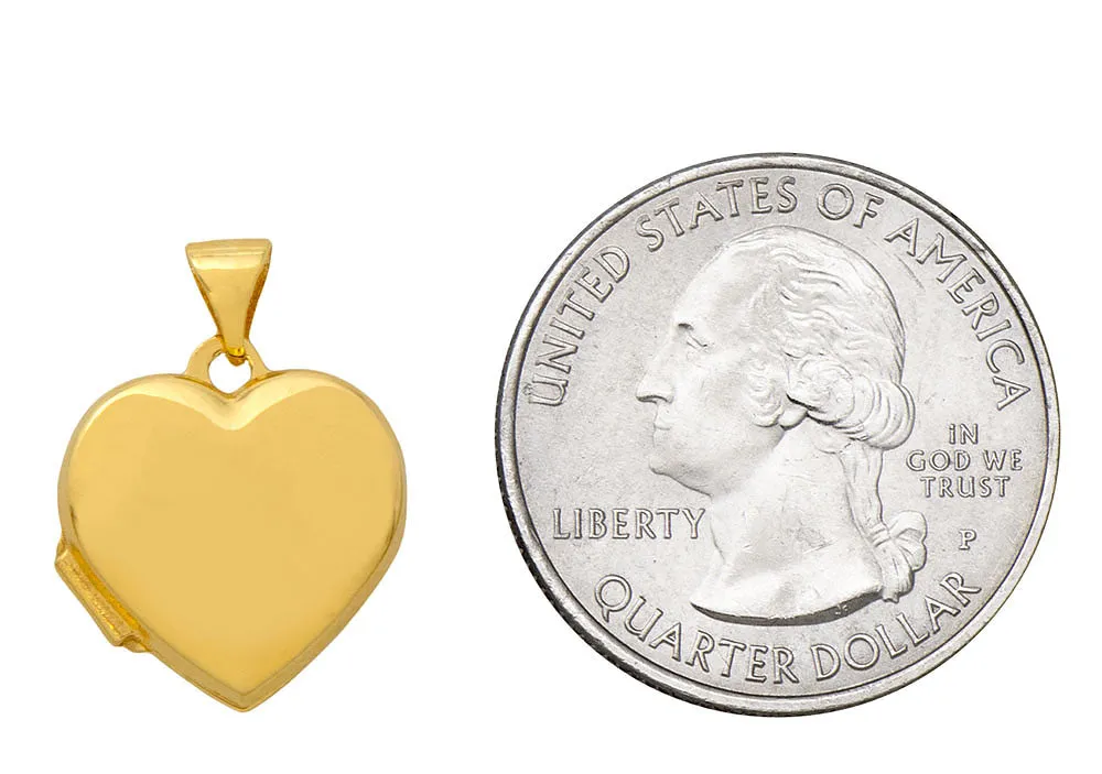 14K Yellow Gold Classic Heart Locket Pendant, 16mm x 15mm