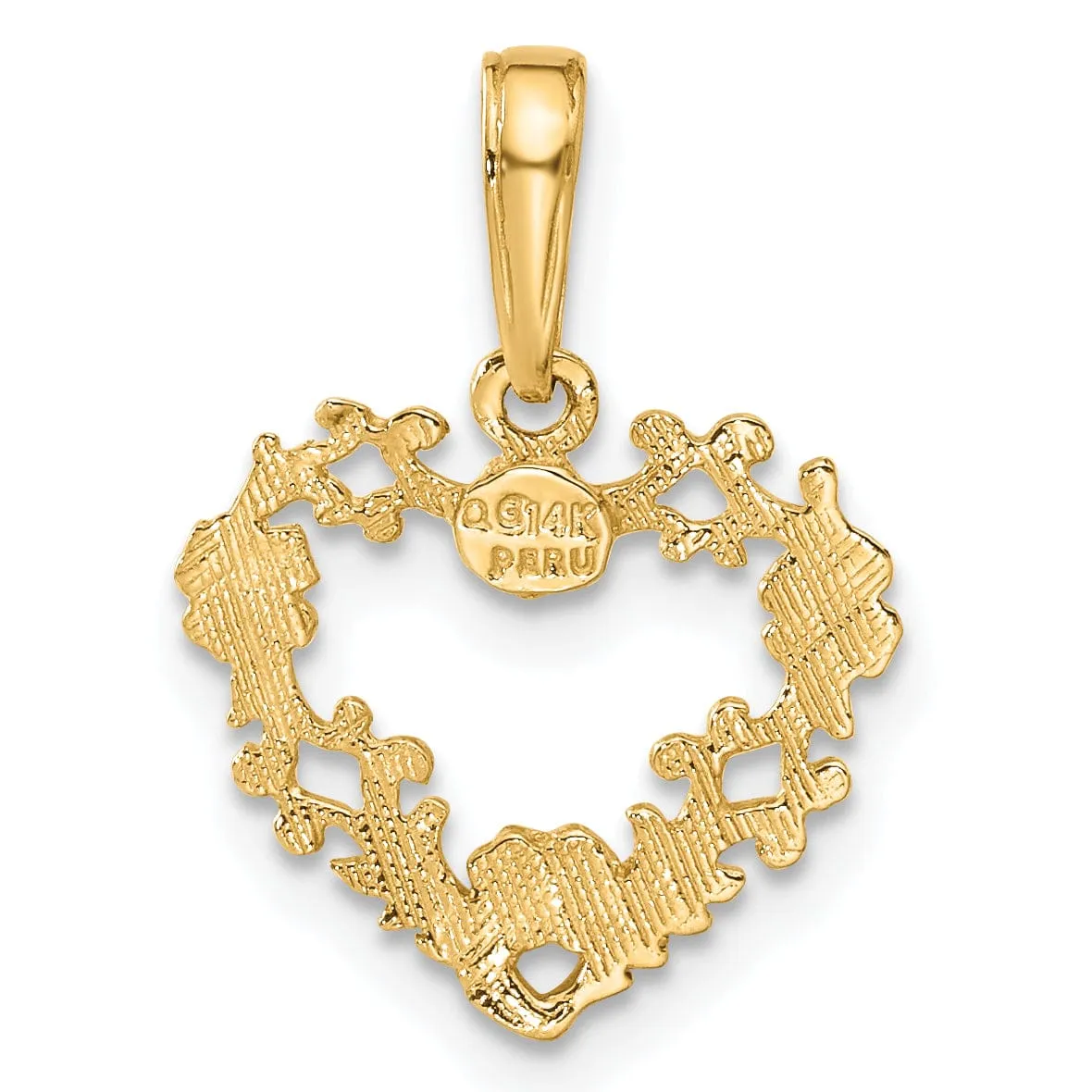 14k Yellow Gold Floral Cut-Out Heart Pendant