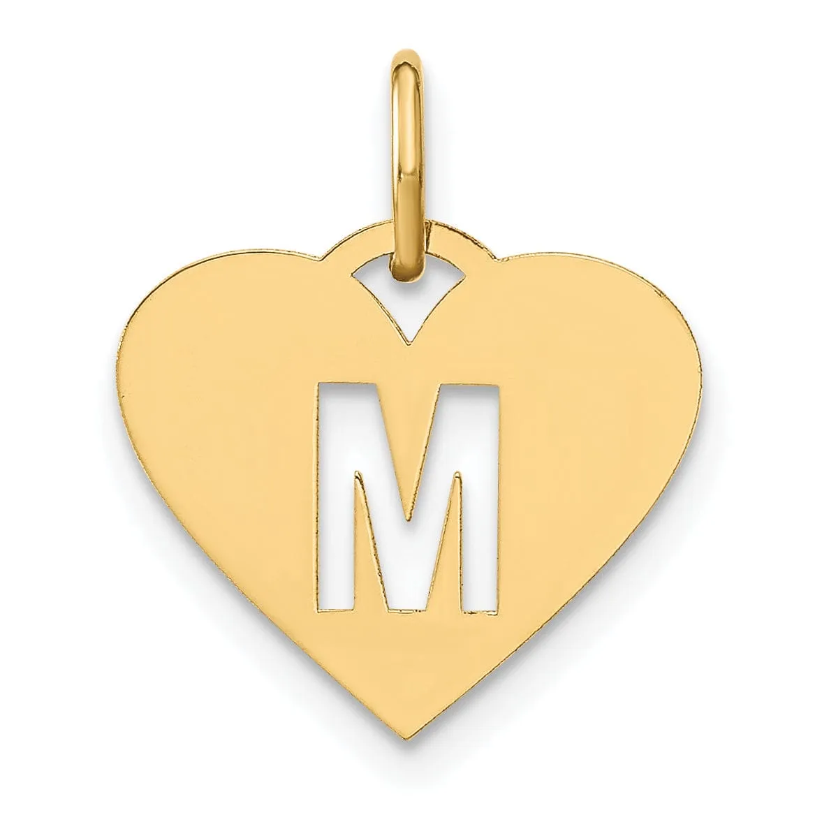 14k Yellow Gold Heart Cut-Out Letter M Initial Pendant